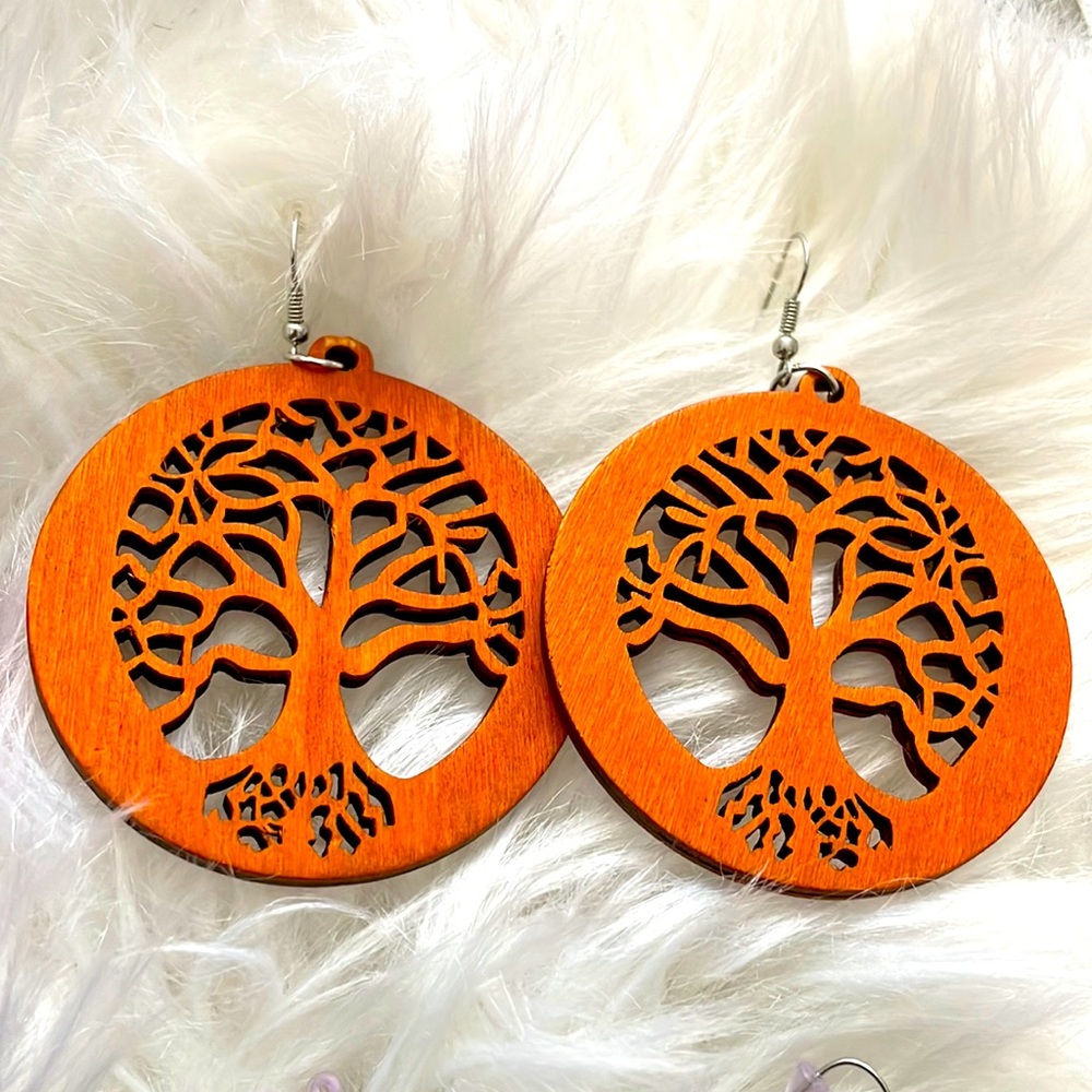 Tree 🌲 of Life wooden Earrings Each from 6 different colors